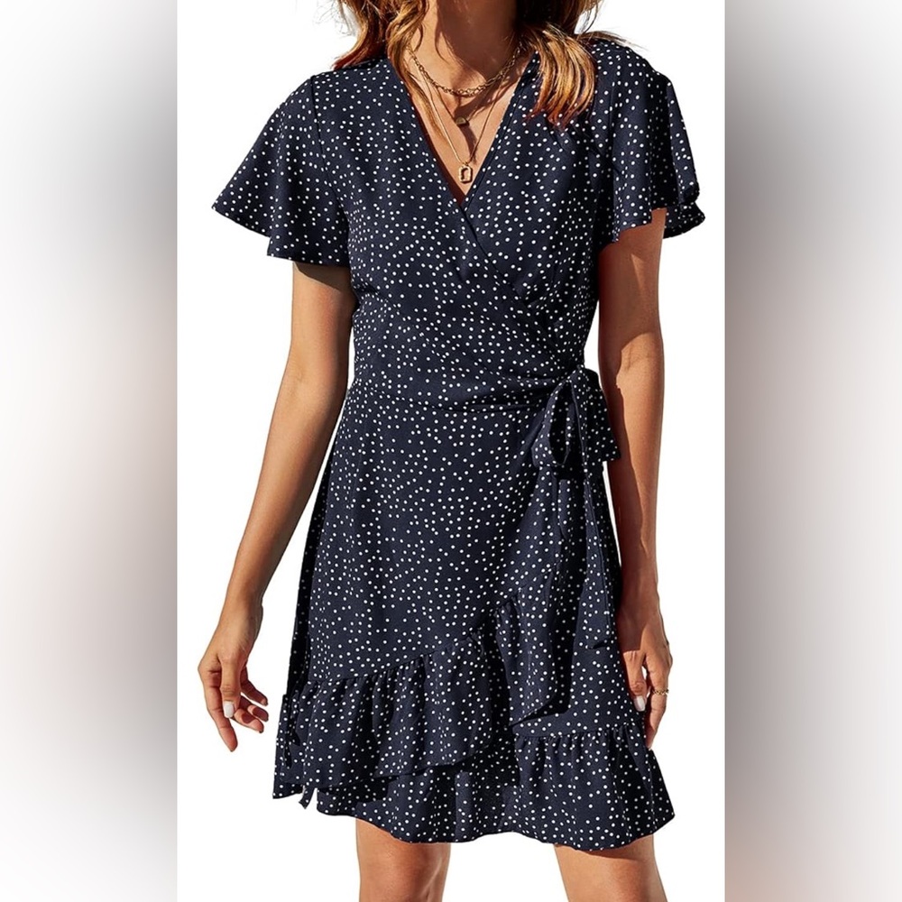Navy Blue Polkadot wrap dress